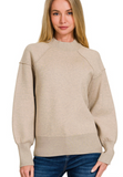 Viscose Mock Neck Exposed Seam Sweater