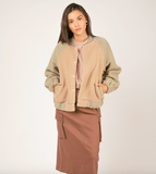 Raglan Sleeve Oversized Color Block Fleece Jacket