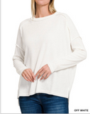 Ribbed Drop Shoulder Round Neck Sweater