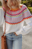 Ethnic Geometric Colorblock Drop Shoulder Sweater