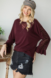 3/4 Sleeves Top With Animal Velvet Mesh Contrast Detail