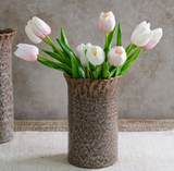 Brown Speck Ruffle Top Vase