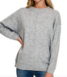 Melange Front Seam Round-neck Sweater