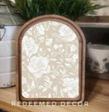 Arch Top Taupe White Floral Framed Art |