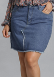 5 Pocket Non-stretch Deconstructed Denim Skirt With Raw Hem