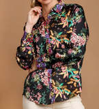Satin Mixed Print Button Down Shirt