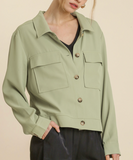 Collared Button Down Crepe Cropped Jacket