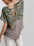 Animal Print And Waffle Knit Round Hem Top