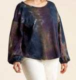Tie Dye Round Neck Long Puff Sleeve Top