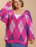 Argyle Pattern Button Front Cardigan