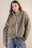 Oversized Floral Printed Fleece Sherpa Jacket
