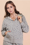 Oversized Floral Printed Zip Up Casual Hoodie Top