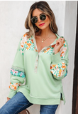 Lace Floral Patchwork Half Button Hooded Pullover