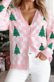 Tree Pattern Button V Neck Cardigan Sweater