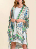 Mixed Print Open Front Kimono 3/4 Sleeve With Side Slit