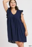V-neck Ruffle Sleeve Dress W Pockets