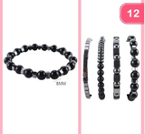 Black Beaded Stretch Bracelet Set
