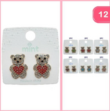 Rhinestone Teddy Bear Heart Post Earring