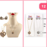 Rhinestone Heart Pendant Earring Set Necklace