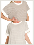 Plus Stripe Contrast Trim Rib Banded Top