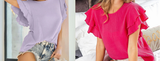 Ruffle Sleeve Wrinkled Cotton Gauze Top