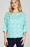 3/4th Batwing Sleeve Print Woven Top