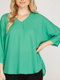 3/4 Sleeve V Neck