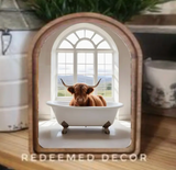 Arch Top Highland White Tub Framed Art