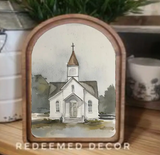 Arch Top Watercolor Church Framed Art