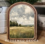 Arch Top Stormy Field Framed Art