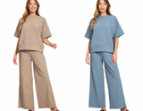 Ribbed Round Neck Tee & Pants Set