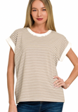 Stripe Contrast Trim Top