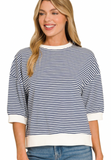 Striped Contrast Trim Banded Bottom Top