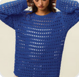 Round Neck Open Knit Sweater Top 