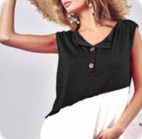 Color Block Contrast Stitching Buttoned Henely Top