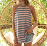 American Flag Printed Thermal Knit Halter Neck Top