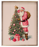Pink Santa W/ Christmas Tree Wh 32x40