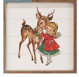 Vintage Deer W/ Girl 8x8