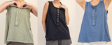 Mineral Washed Sleeveless Henley Top