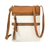 Vegan Leather Triple Zipper Crossbody Shoulder Bag