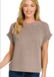 Raised Rib Cap Sleeve Top