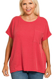 Raised Rib Front Pocket Boxy Top