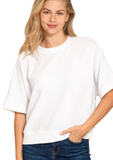 Double Knit Banded Bottom Short Sleeve Top