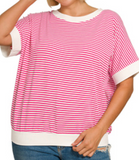 Stripe Contrast Trim Rib Banded Top