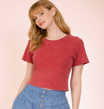 Mineral Washed Knit Fitted Casual Crop Top