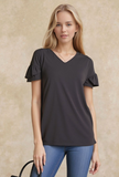 Ruffled Sleeve Solid Bulgari Top
