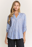 Button Sleeve Collar Multi Color Floral Top