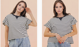 Oversized Ruffle Sleeve Casual Stripe Knit Top