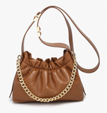 Sydney Quilted Ruched Bucket Bag In Brown