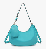 Jada Nylon Shoulder Bag In Turquoise